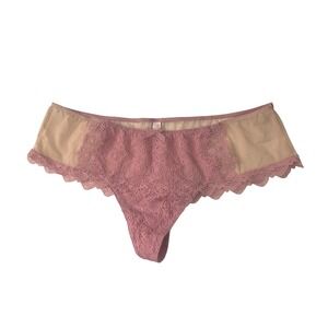 New Victoria's Secret VS Wide Side Thong Lingerie Lace Detail Pink Panties Large